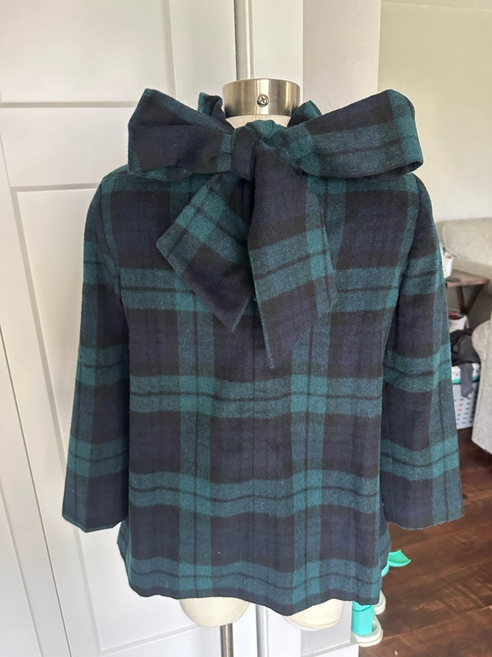 Tuckernuck Daphne Ruffle Tie-Back Wool Blend Top Blackwatch Plaid Small Preppy - Picture 6 of 14